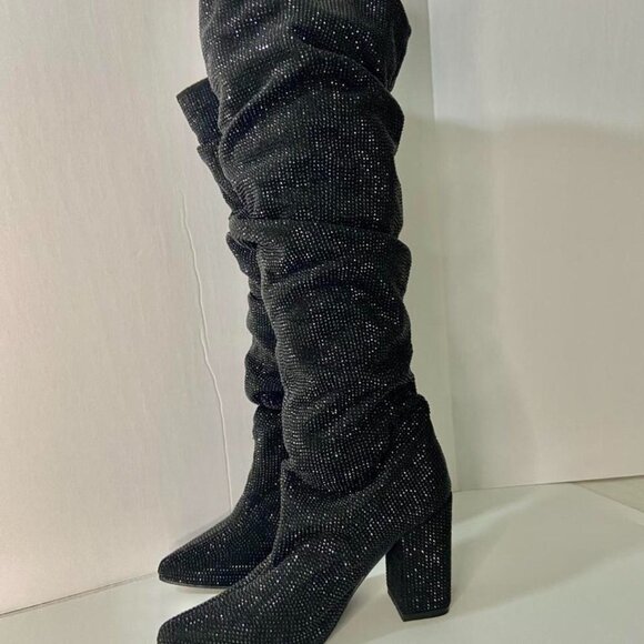 Mesh Tall Grey Glitter Boots Size 6 Preloved - Picture 1 of 4